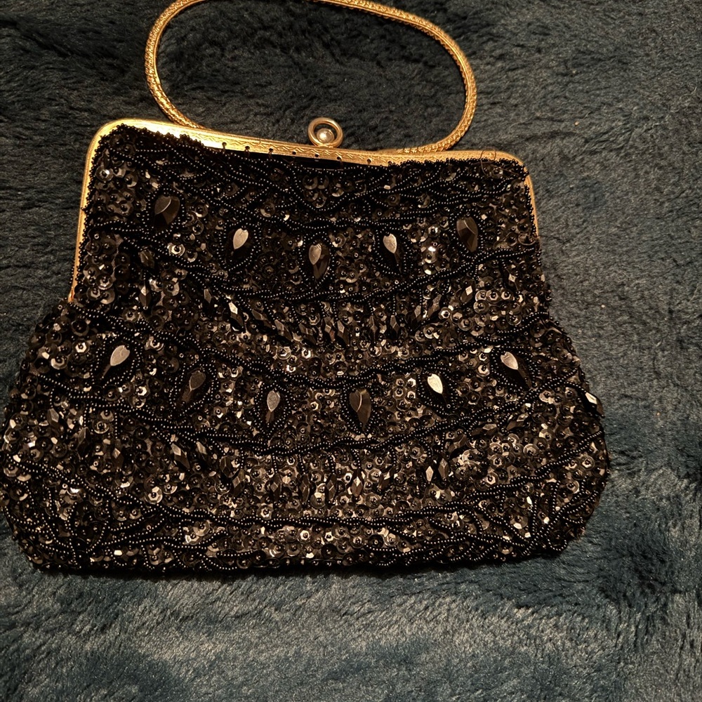 Vintage Black Beaded Evening Bag
